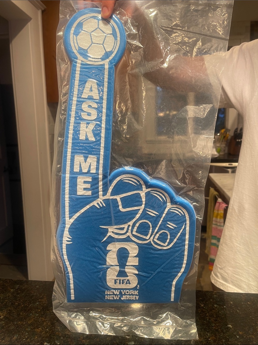 Blue Foam Finger 'ASK ME' FIFA New York New Jersey